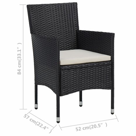 3-delige Bistroset poly rattan en gehard glas zwart