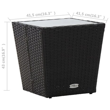 3-delige Bistroset poly rattan en gehard glas zwart