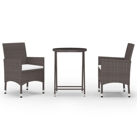 3-delige Bistroset poly rattan en gehard glas bruin