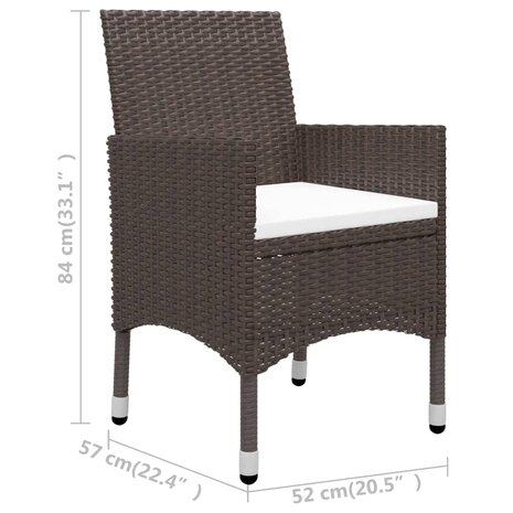 3-delige Bistroset poly rattan en gehard glas bruin