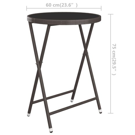 3-delige Bistroset poly rattan en gehard glas bruin