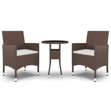 3-delige Bistroset poly rattan en gehard glas bruin