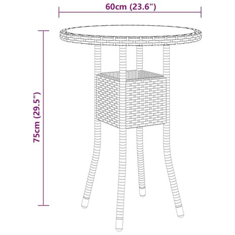 3-delige Bistroset poly rattan en gehard glas bruin