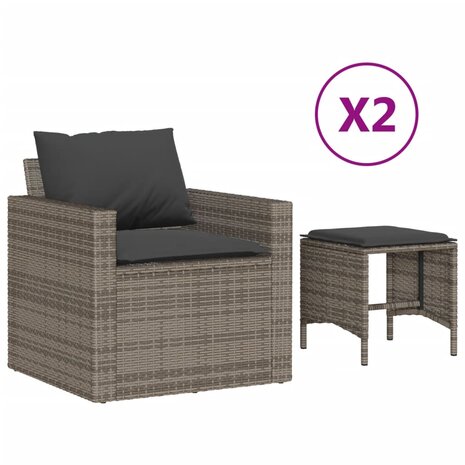 4-delige Loungeset met kussens poly rattan grijs