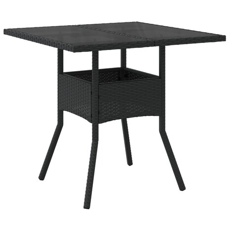3-delige Tuinset met kussens poly rattan en glas zwart