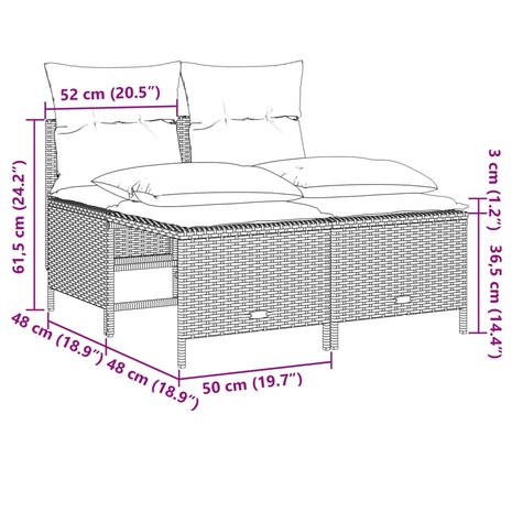 4-delige Loungeset met kussens poly rattan beige