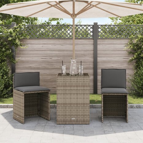 3-delige Bistroset met kussens poly rattan beige