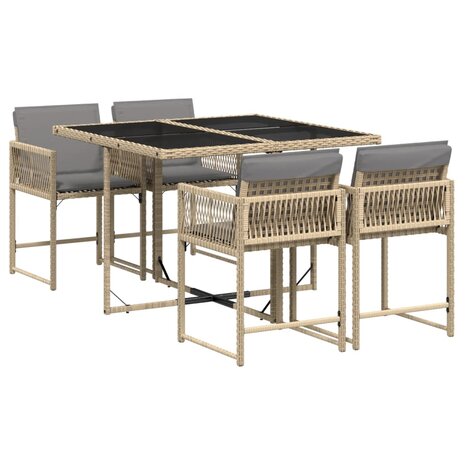 5-delige Tuinset met kussens poly rattan gemengd beige
