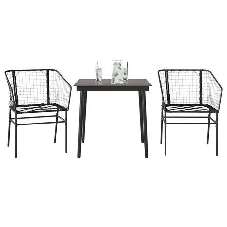 3-delige Tuinset poly rattan glas zwart