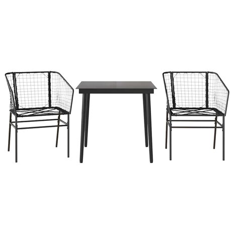 3-delige Tuinset poly rattan glas zwart