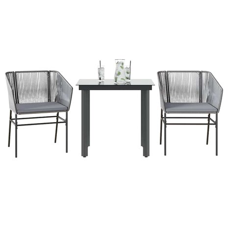 3-delige Tuinset met kussens poly rattan glas grijs