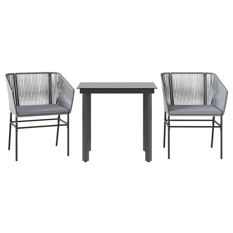 3-delige Tuinset met kussens poly rattan glas grijs