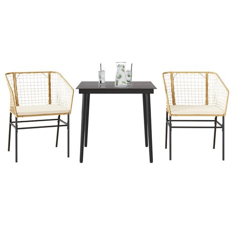 3-delige Tuinset met kussens poly rattan glas bruin
