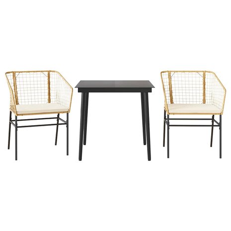 3-delige Tuinset met kussens poly rattan glas bruin