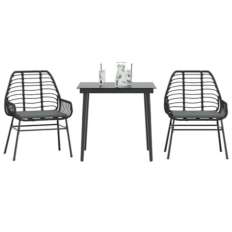 3-delige Tuinset met kussens poly rattan glas zwart