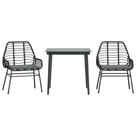 3-delige Tuinset met kussens poly rattan glas zwart