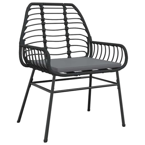 3-delige Tuinset met kussens poly rattan glas zwart