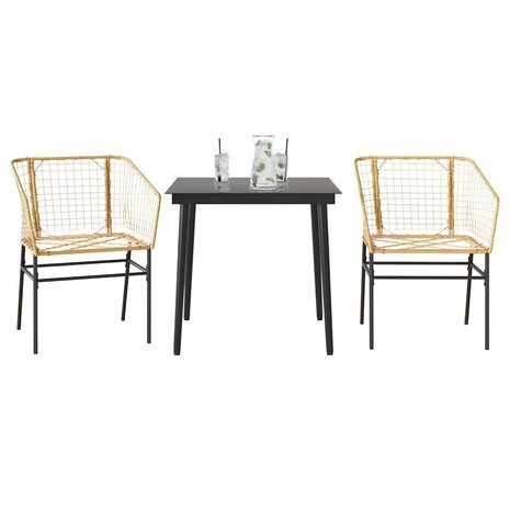3-delige Tuinset poly rattan glas bruin