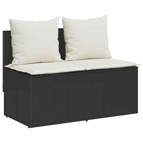 3-delige Tuinset met kussens poly rattan zwart