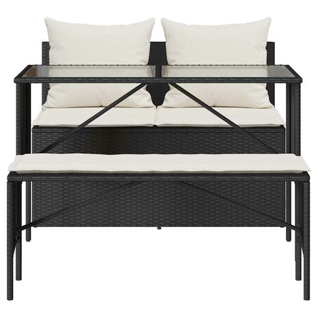 3-delige Tuinset met kussens poly rattan zwart