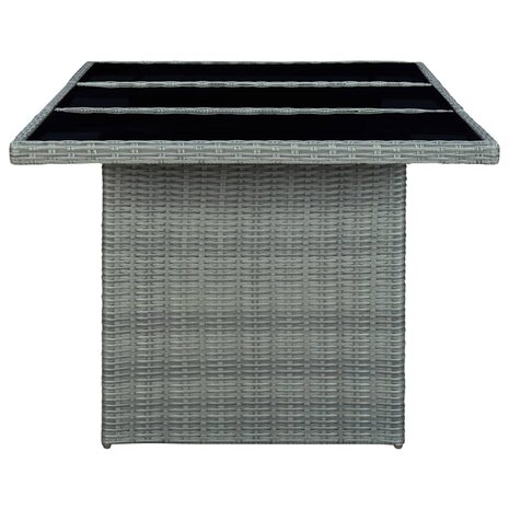 Tuintafel poly rattan en gehard glas lichtgrijs
