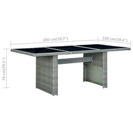 Tuintafel poly rattan en gehard glas lichtgrijs