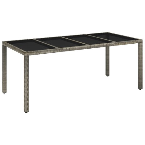 Tuintafel met glazen blad 190x90x75 cm poly rattan grijs