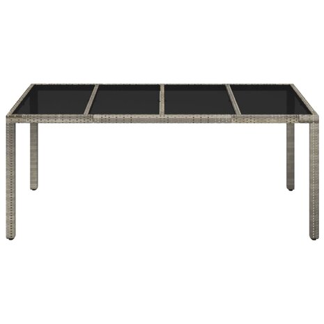 Tuintafel met glazen blad 190x90x75 cm poly rattan grijs