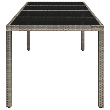 Tuintafel met glazen blad 190x90x75 cm poly rattan grijs