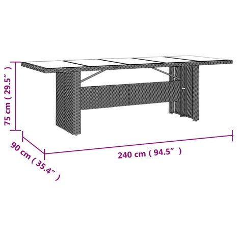 Tuintafel met glazen blad poly rattan en gehard glas beige