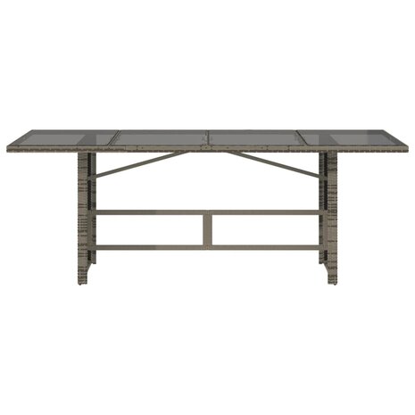 Tuintafel met glazen blad 190x80x74 cm poly rattan grijs