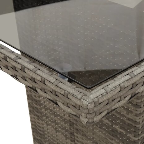 Tuintafel met glazen blad 190x80x74 cm poly rattan grijs