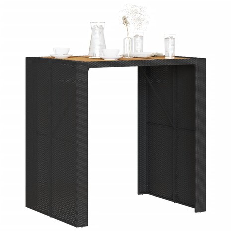 Tuinbartafel acaciahouten blad 105x80x110 cm poly rattan zwart