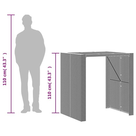 Tuinbartafel acaciahouten blad 105x80x110 cm poly rattan zwart