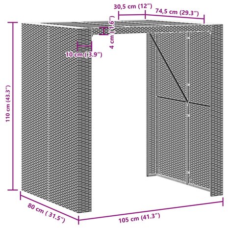 Tuinbartafel acaciahouten blad 105x80x110 cm poly rattan zwart