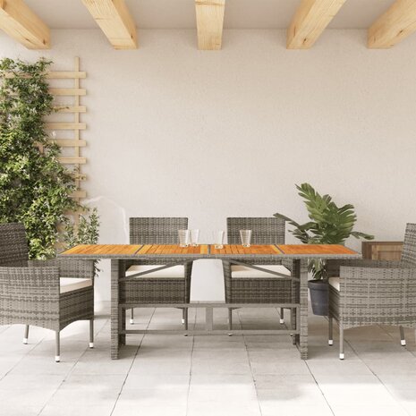 Tuintafel met acaciahouten blad 190x80x75 cm poly rattan grijs