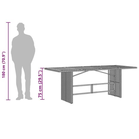 Tuintafel met acaciahouten blad 190x80x75 cm poly rattan grijs