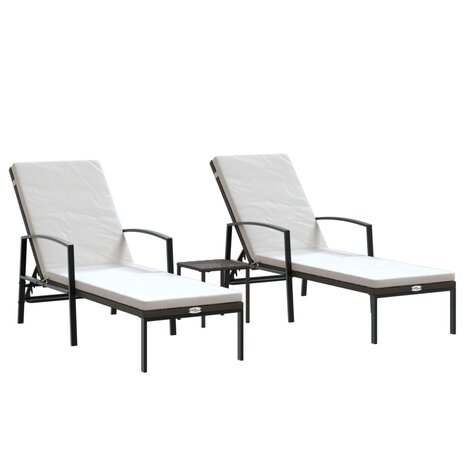 Ligbedden 2 st met tafel poly rattan bruin