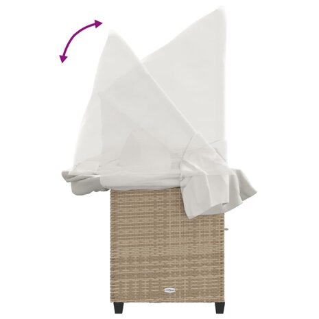 Ligbed met luifel en kussen poly rattan beige