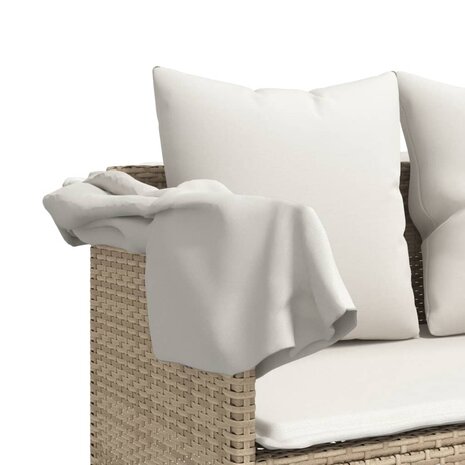 Ligbed met luifel en kussen poly rattan beige