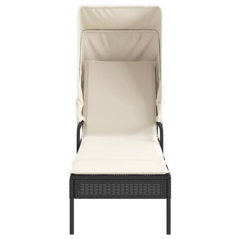 Ligbed met luifel poly rattan zwart