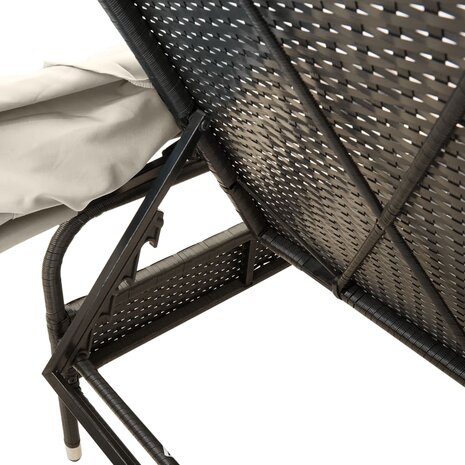 Ligbed met luifel poly rattan zwart