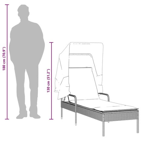 Ligbed met luifel en tafel poly rattan bruin