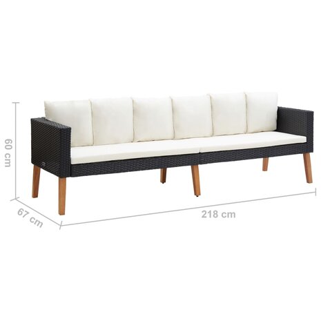 Tuinbank 3-zits met kussens poly rattan zwart