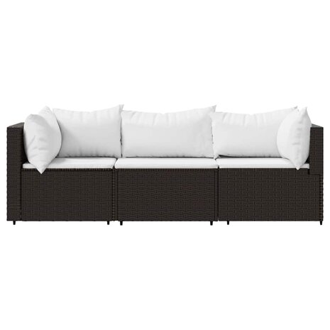 3-delige Loungeset met kussens poly rattan bruin