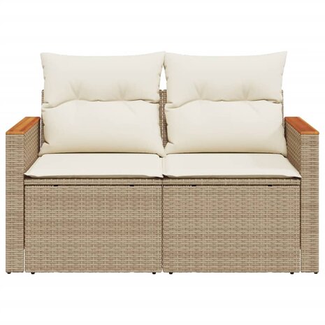 Tuinbank 2-zits met kussens poly rattan beige