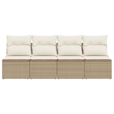Tuinbank 4-zits met kussens poly rattan beige