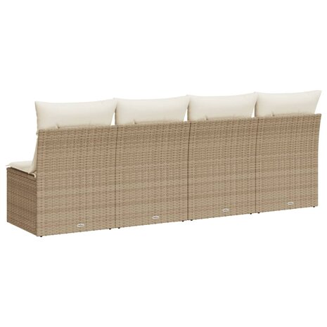 Tuinbank 4-zits met kussens poly rattan beige