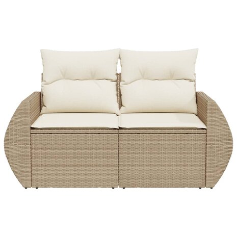Tuinbank 2-zits met kussens poly rattan beige