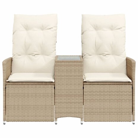 Tuinbank 2-zits verstelbaar met tafel poly rattan beige